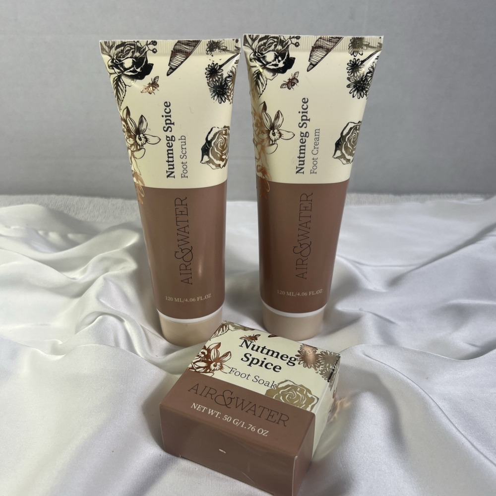 Nutmeg Spice Foot Scrub, Cream & Soak Air & Water Foot Care Gift Set